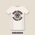 Retro circular Dog Mom Social Club design with orange lettering, a navy paw print holding a cream dog bone, on a cream circle with a navy outline.